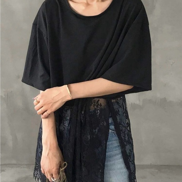 Black Lace Overlay Top - Picture 2 of 10